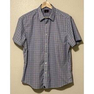 UNTUCKit Shirt Men's Large Blue White Plaid Button Casual Short Sleeve Cotton